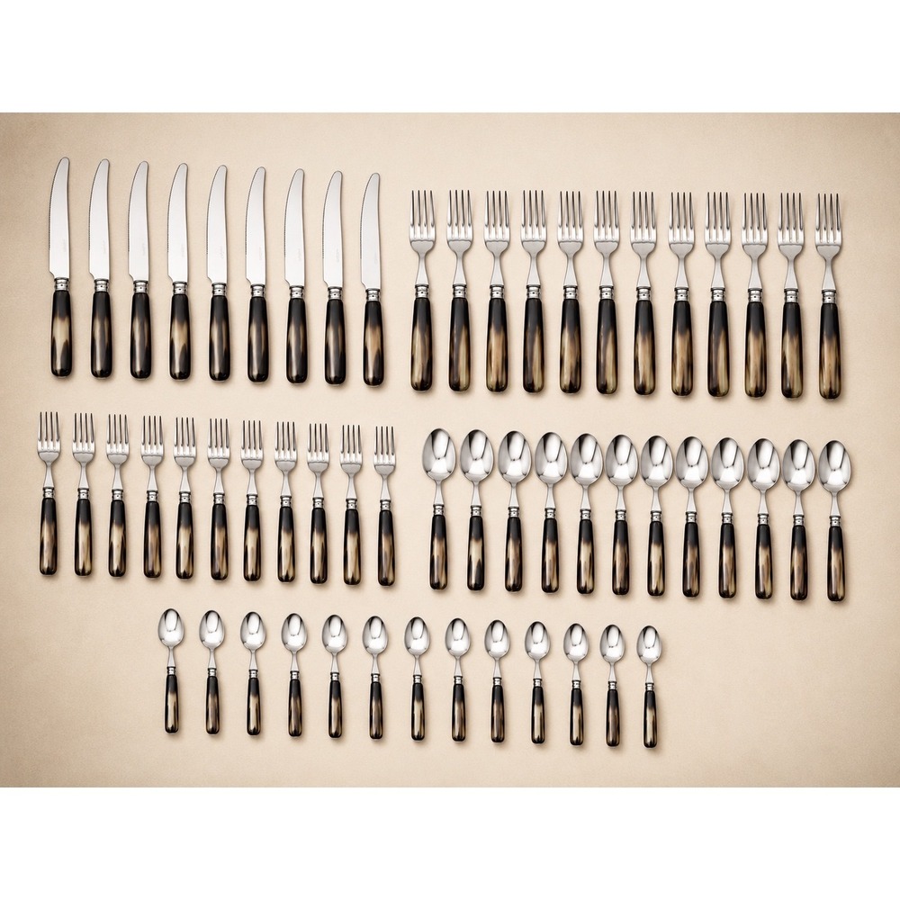 Jean Dubost Bistro Flatware Set 65Pieces Faux Horn Handle Stainless Steel France